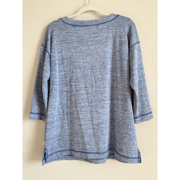 T by Talbots Womens Petites Split Neck Blue Sweater Top 3/4 Sleeves Soft Size MP - Picture 2 of 9